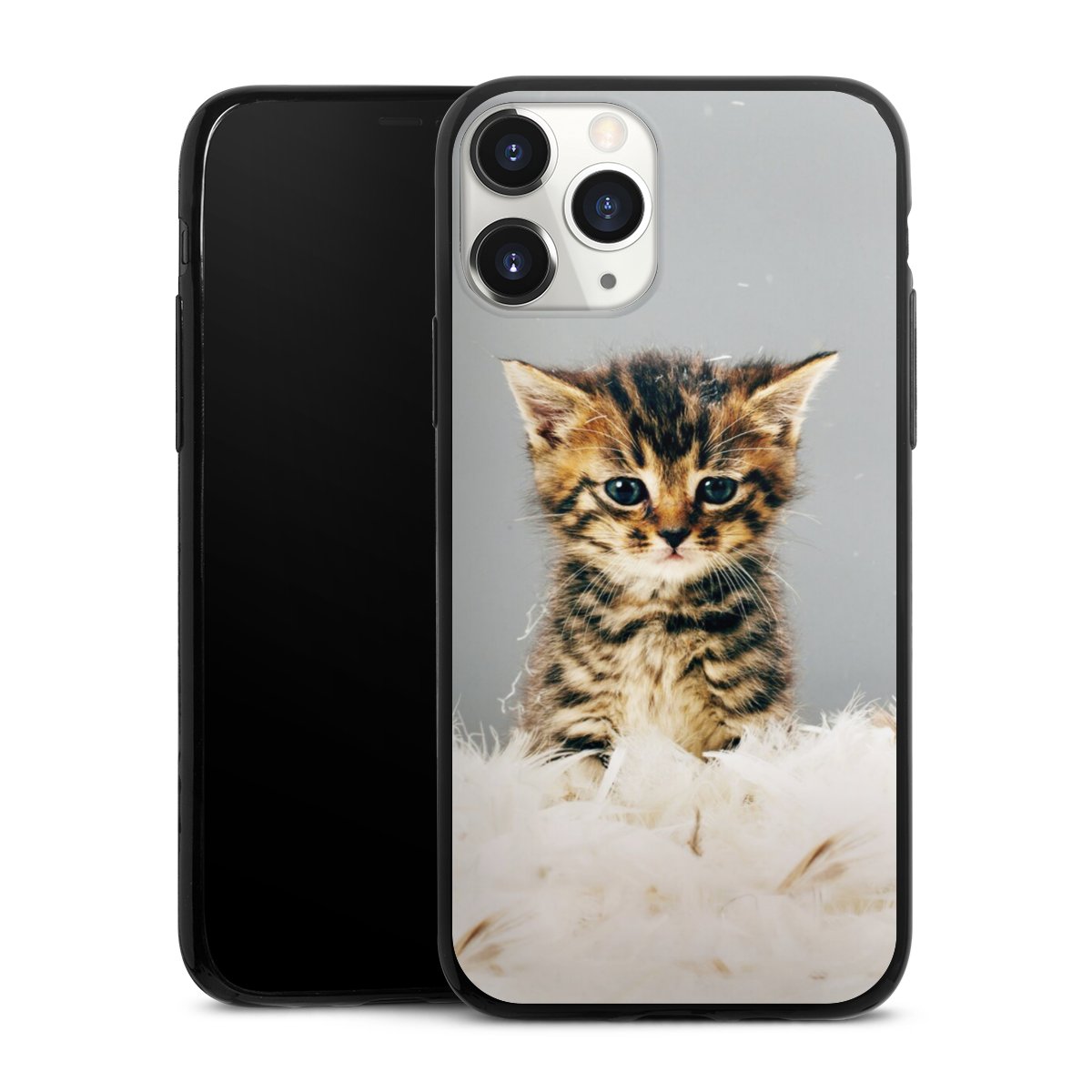 iPhone 11 Pro Handy Slim Case extra dünn Silikon Handyhülle schwarz Hülle Cat Feather Pet Silikon Slim Case