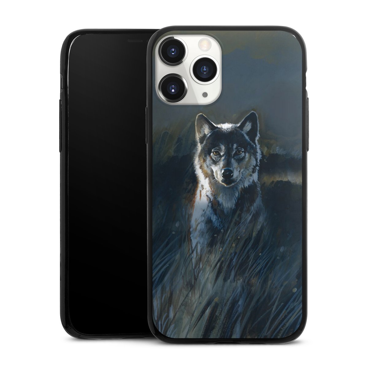 iPhone 11 Pro Handy Slim Case extra dünn Silikon Handyhülle schwarz Hülle Nature Wolf Painting Silikon Slim Case