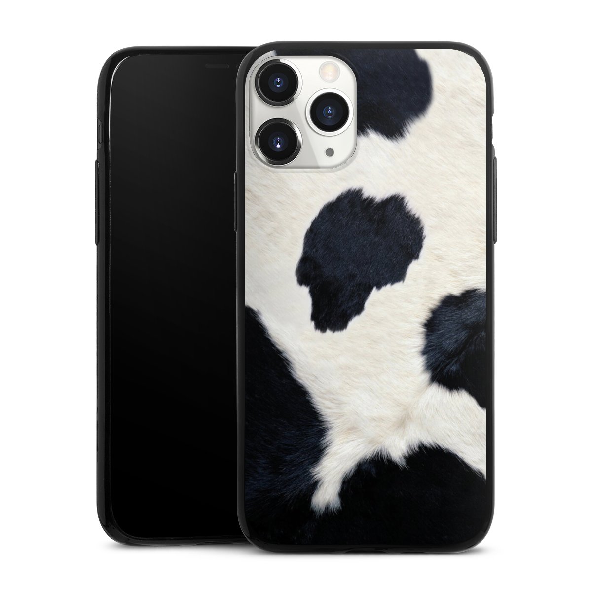 iPhone 11 Pro Handy Slim Case extra dünn Silikon Handyhülle schwarz Hülle Animal Look Animal Print Cow Skin Silikon Slim Case