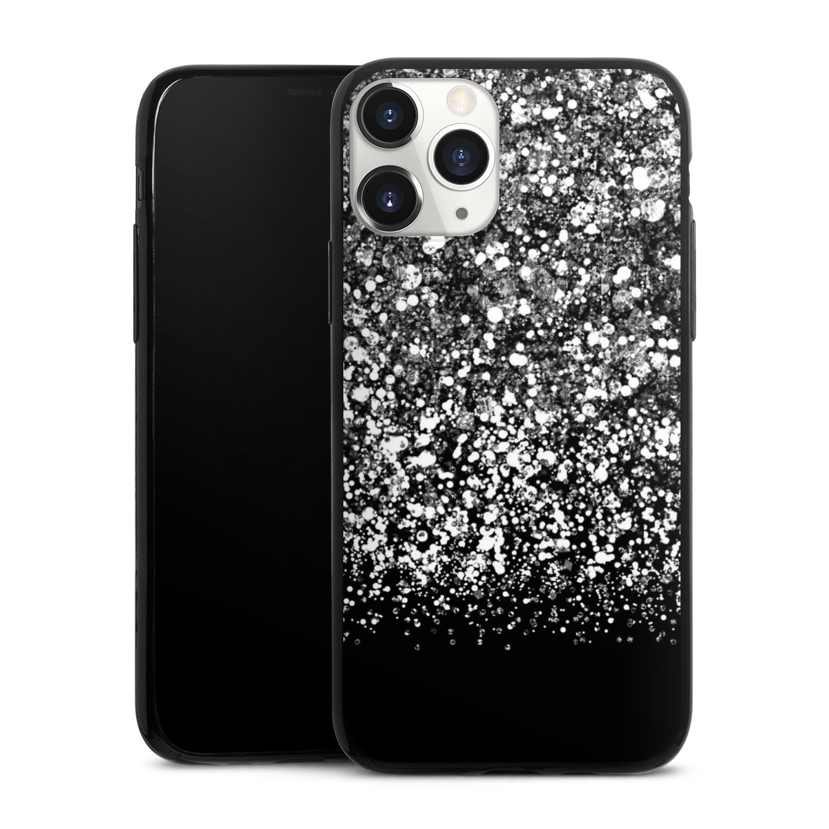 iPhone 11 Pro Handy Slim Case extra dünn Silikon Handyhülle schwarz Hülle Glitzer Snowflake Muster Silikon Slim Case