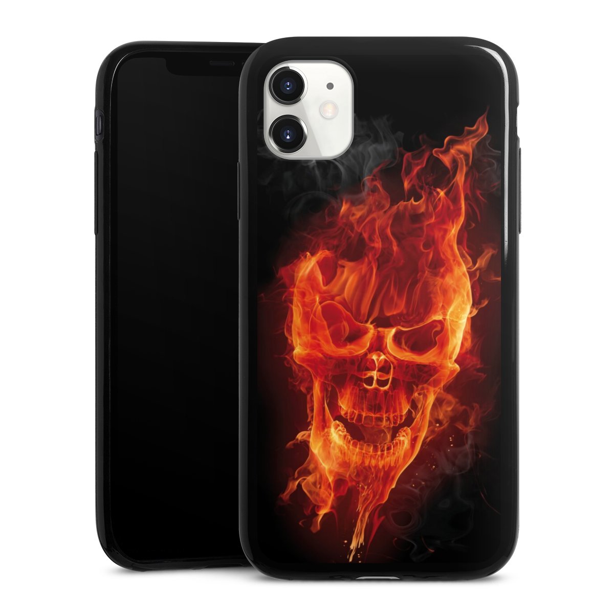 iPhone 11 Handy Slim Case extra dünn Silikon Handyhülle schwarz Hülle Totenkopf Skull Fire Silikon Slim Case