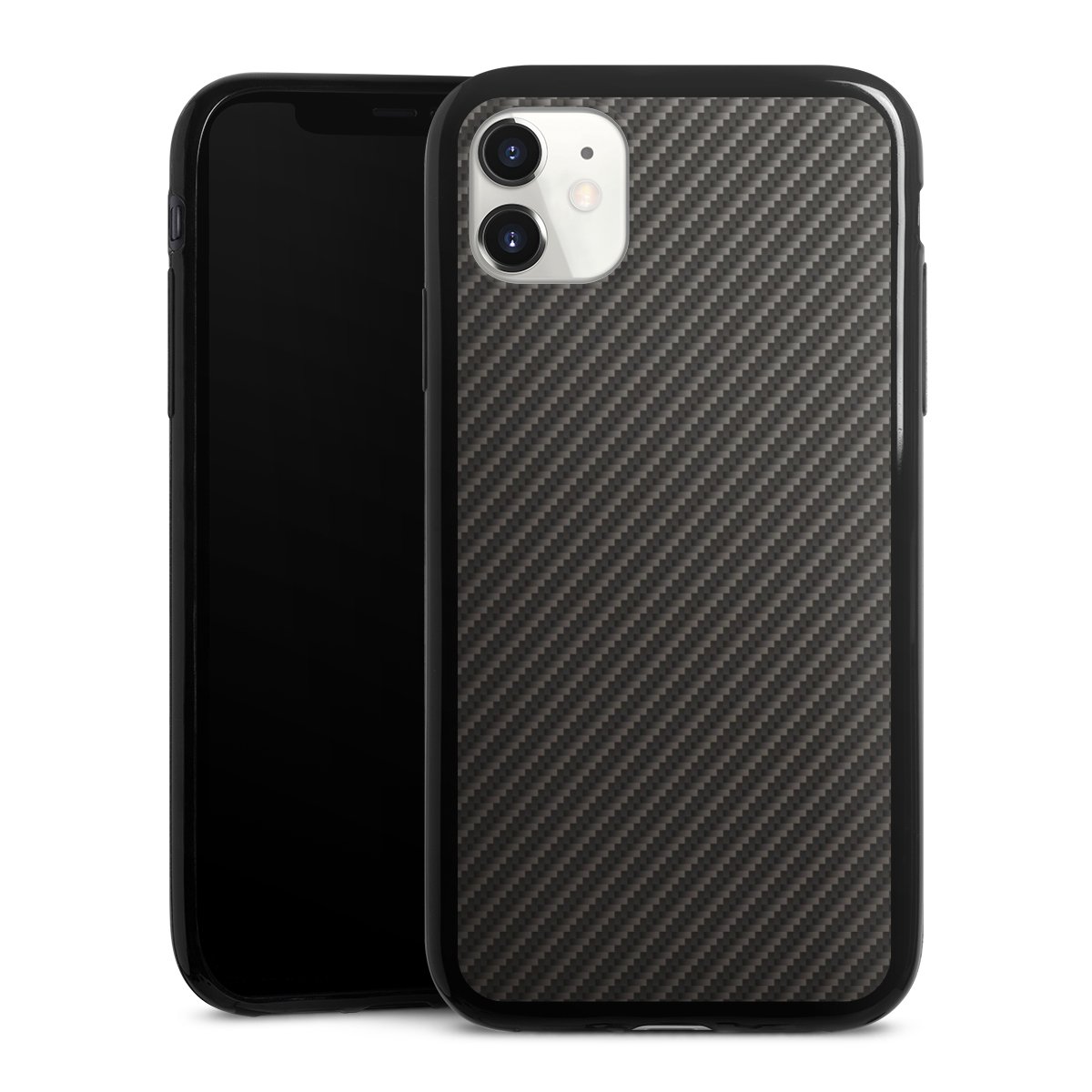 iPhone 11 Handy Slim Case extra dünn Silikon Handyhülle schwarz Hülle Metallic Look Carbon Muster Silikon Slim Case