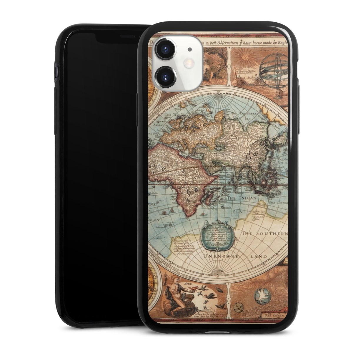 iPhone 11 Handy Slim Case extra dünn Silikon Handyhülle schwarz Hülle World Map Vintage Map Silikon Slim Case