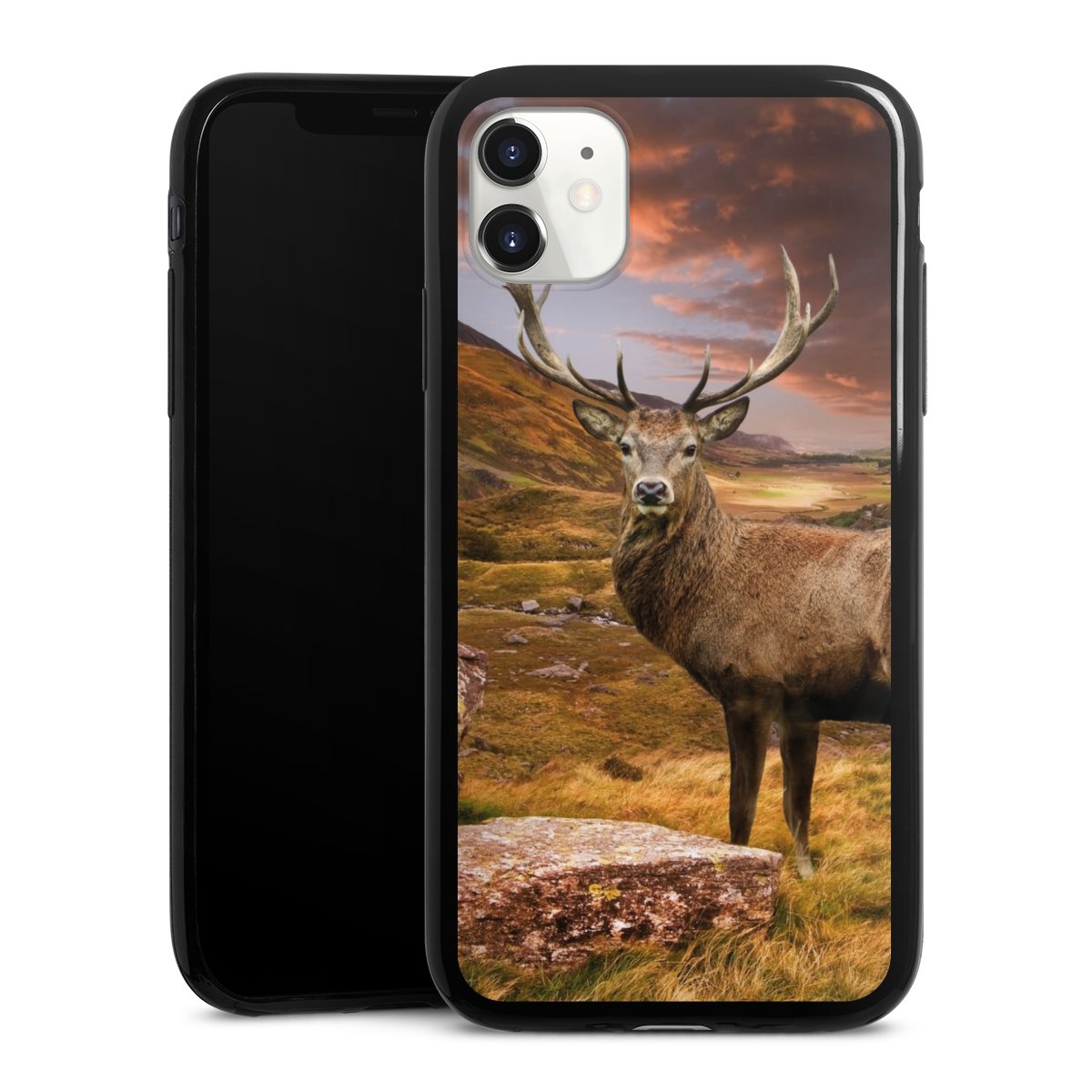 iPhone 11 Handy Slim Case extra dünn Silikon Handyhülle schwarz Hülle Meadow Mountain Deer Silikon Slim Case