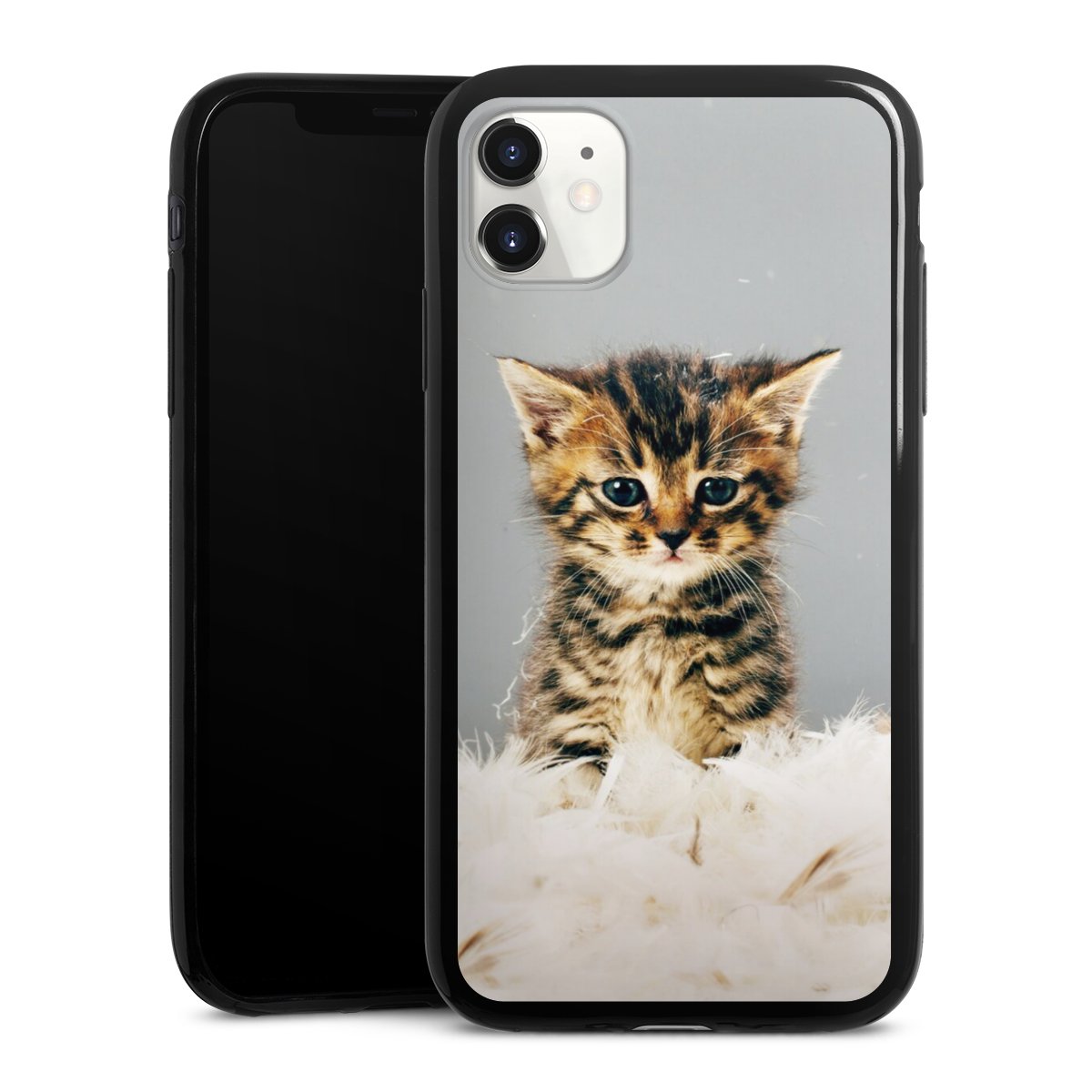 iPhone 11 Handy Slim Case extra dünn Silikon Handyhülle schwarz Hülle Cat Feather Pet Silikon Slim Case