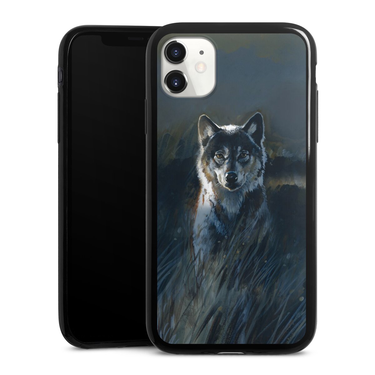 iPhone 11 Handy Slim Case extra dünn Silikon Handyhülle schwarz Hülle Nature Wolf Painting Silikon Slim Case