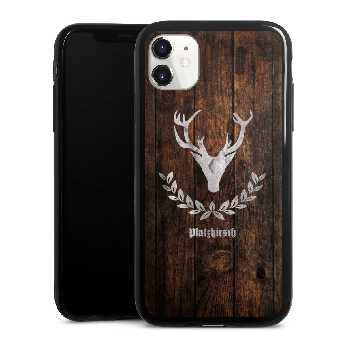 iPhone 11 Handy Slim Case extra dünn Silikon Handyhülle schwarz Hülle Deer Wood Wooden Look Silikon Slim Case