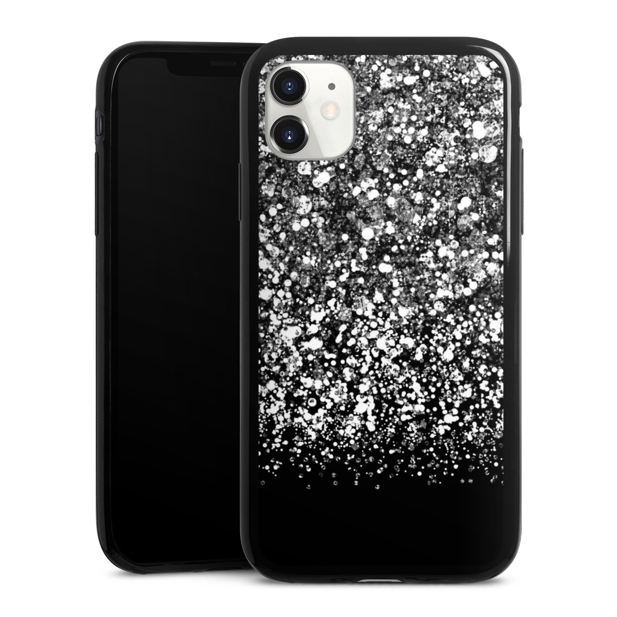 iPhone 11 Handy Slim Case extra dünn Silikon Handyhülle schwarz Hülle Glitzer Snowflake Muster Silikon Slim Case