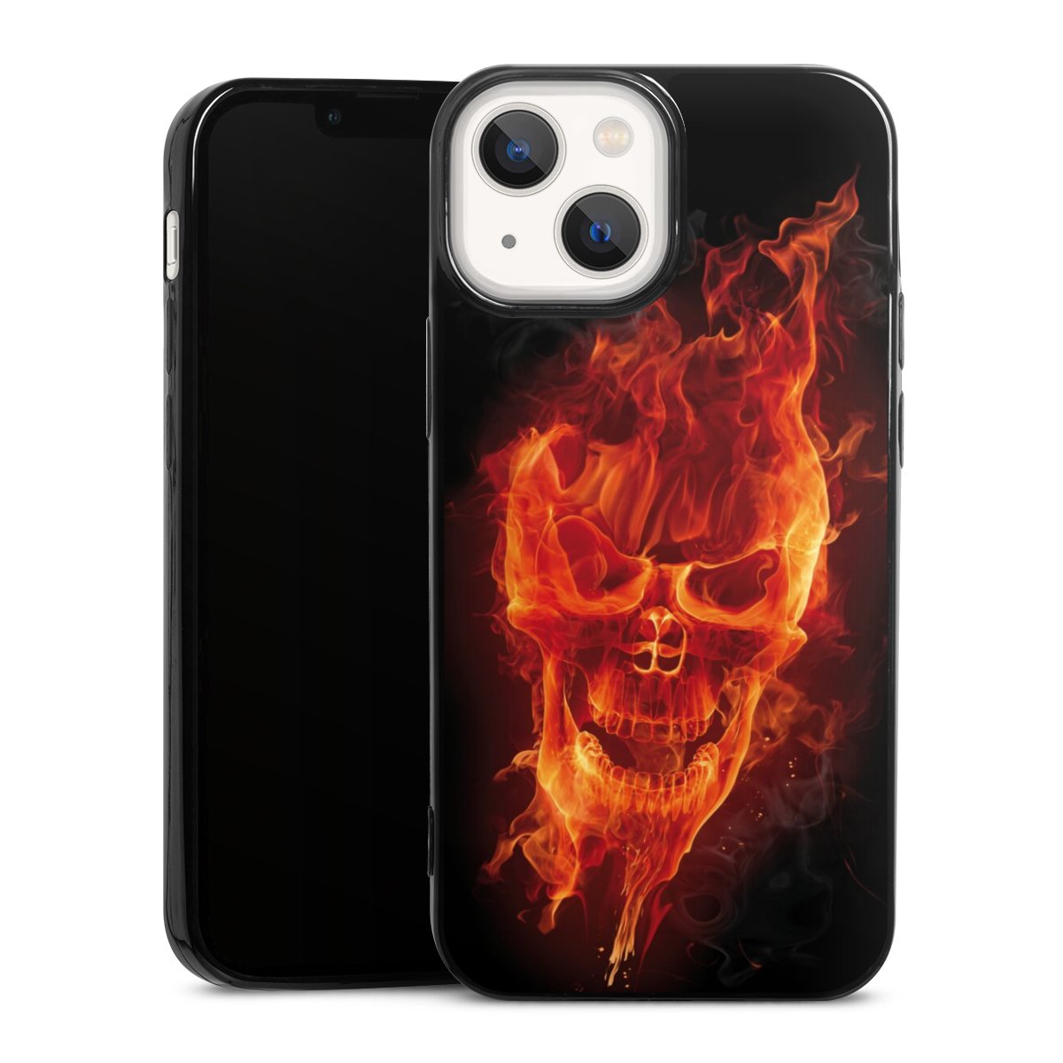 iPhone 13 Mini Handy Slim Case extra dünn Silikon Handyhülle schwarz Hülle Totenkopf Skull Fire Silikon Slim Case