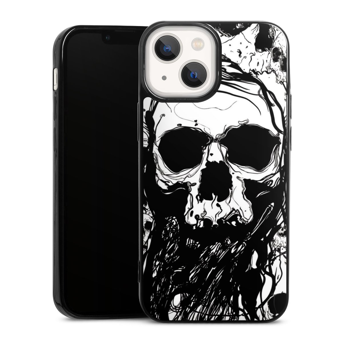 iPhone 13 Mini Handy Slim Case extra dünn Silikon Handyhülle schwarz Hülle Totenkopf Halloween Silikon Slim Case