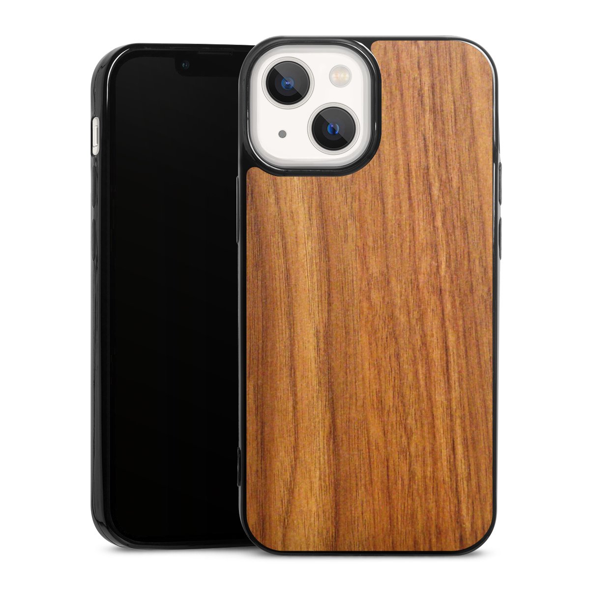 iPhone 13 Mini Handy Slim Case extra dünn Silikon Handyhülle schwarz Hülle Wood Larch Wooden Look Silikon Slim Case