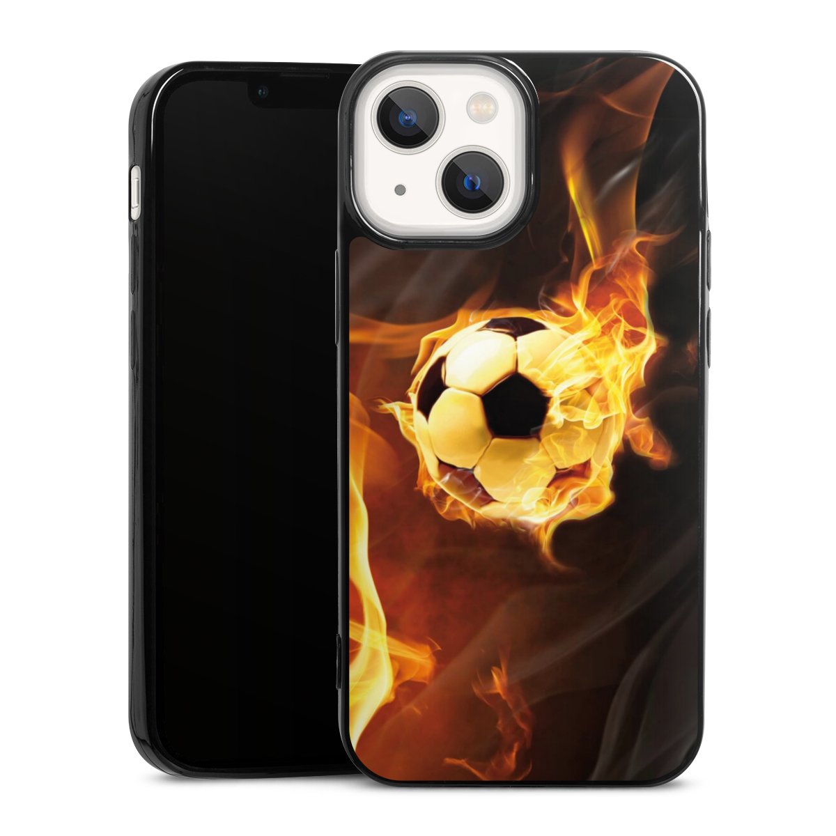 iPhone 13 Mini Handy Slim Case extra dünn Silikon Handyhülle schwarz Hülle Ball Fire Soccer Silikon Slim Case