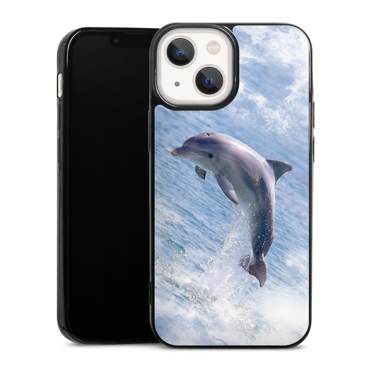 iPhone 13 Mini Handy Slim Case extra dünn Silikon Handyhülle schwarz Hülle Dolphin Ocean Wale Silikon Slim Case