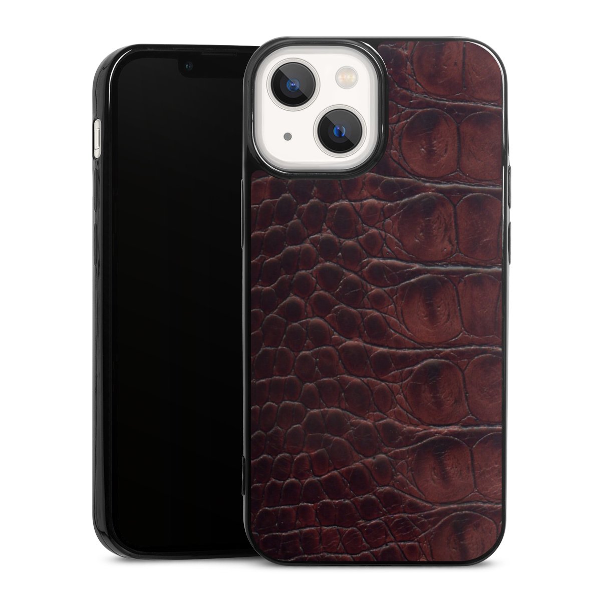 iPhone 13 Mini Handy Slim Case extra dünn Silikon Handyhülle schwarz Hülle Crocodile Animal Print Leather Silikon Slim Case