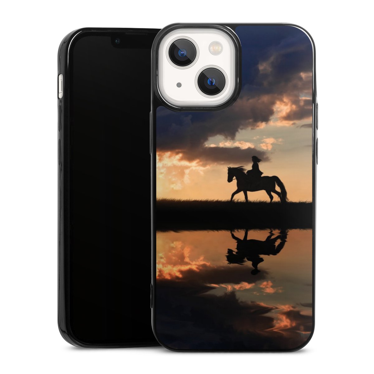 iPhone 13 Mini Handy Slim Case extra dünn Silikon Handyhülle schwarz Hülle Horse Sunset Horseback Riding Silikon Slim Case