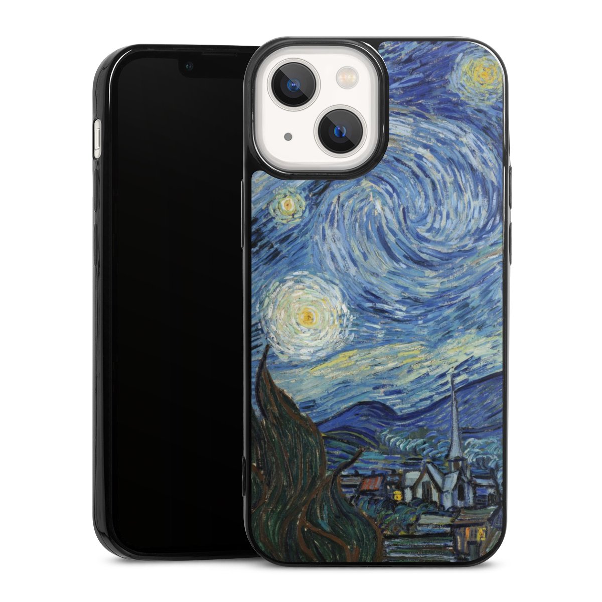 iPhone 13 Mini Handy Slim Case extra dünn Silikon Handyhülle schwarz Hülle The Starry Night Kunst Vincent Van Gogh Silikon Slim Case