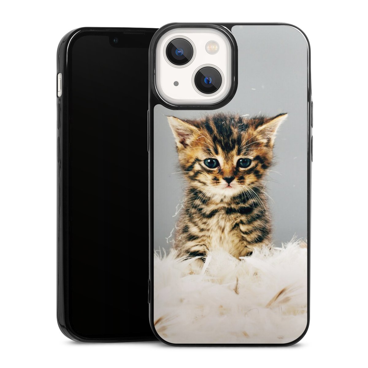 iPhone 13 Mini Handy Slim Case extra dünn Silikon Handyhülle schwarz Hülle Cat Feather Pet Silikon Slim Case