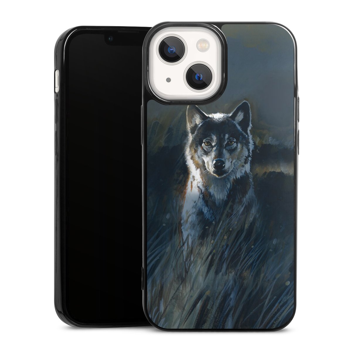 iPhone 13 Mini Handy Slim Case extra dünn Silikon Handyhülle schwarz Hülle Nature Wolf Painting Silikon Slim Case