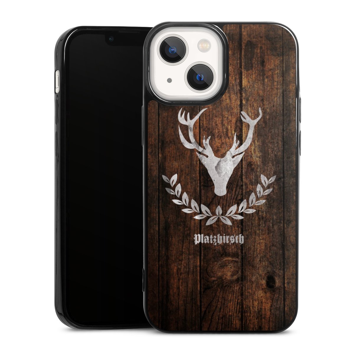 iPhone 13 Mini Handy Slim Case extra dünn Silikon Handyhülle schwarz Hülle Deer Wood Wooden Look Silikon Slim Case