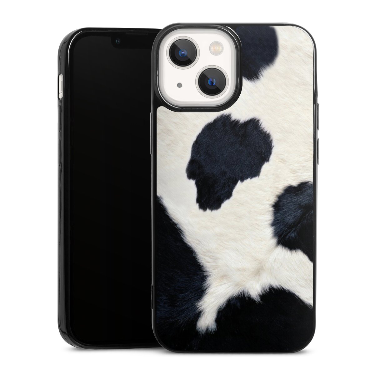 iPhone 13 Mini Handy Slim Case extra dünn Silikon Handyhülle schwarz Hülle Animal Look Animal Print Cow Skin Silikon Slim Case