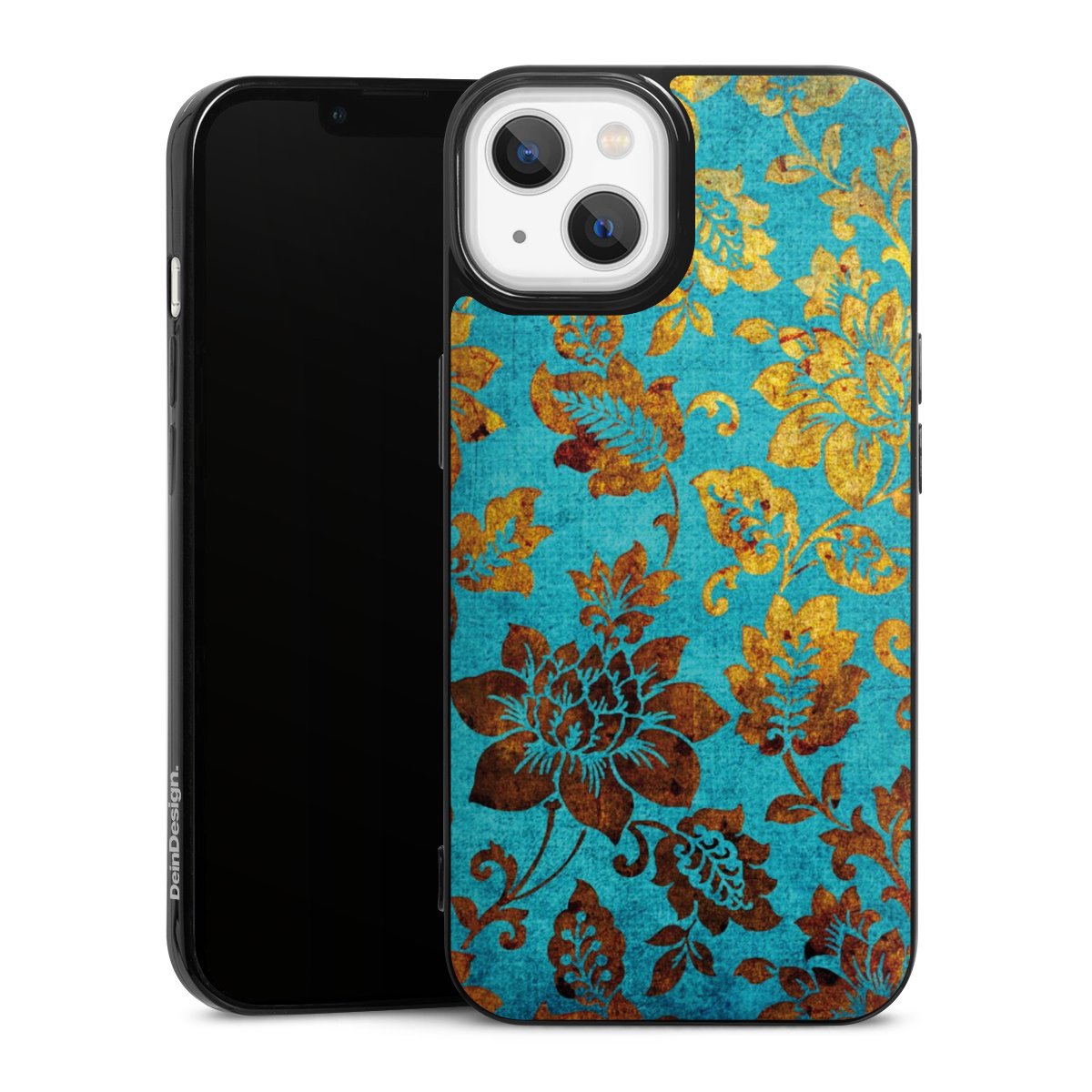 iPhone 13 Handy Slim Case extra dünn Silikon Handyhülle schwarz Hülle Ornament Vintage Flowers Silikon Slim Case