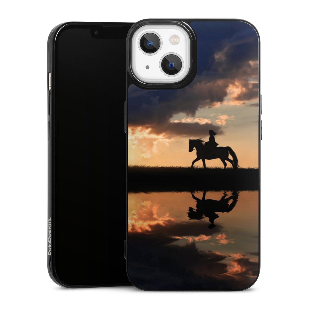 iPhone 13 Handy Slim Case extra dünn Silikon Handyhülle schwarz Hülle Horse Sunset Horseback Riding Silikon Slim Case