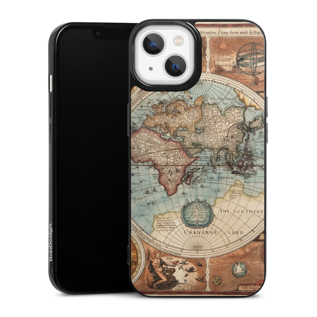 iPhone 13 Handy Slim Case extra dünn Silikon Handyhülle schwarz Hülle World Map Vintage Map Silikon Slim Case