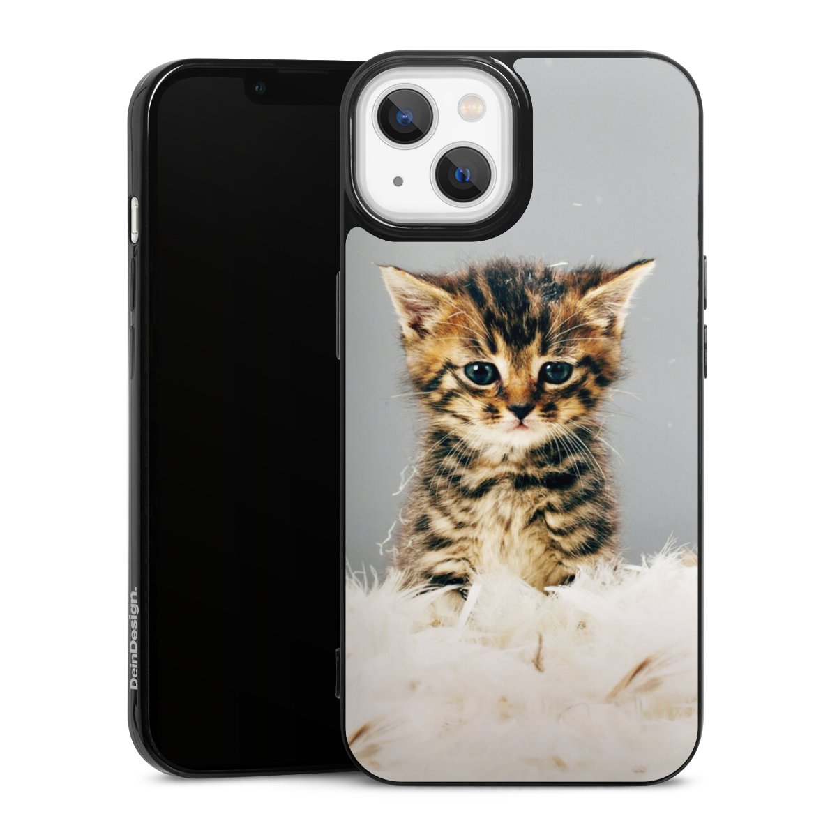 iPhone 13 Handy Slim Case extra dünn Silikon Handyhülle schwarz Hülle Cat Feather Pet Silikon Slim Case