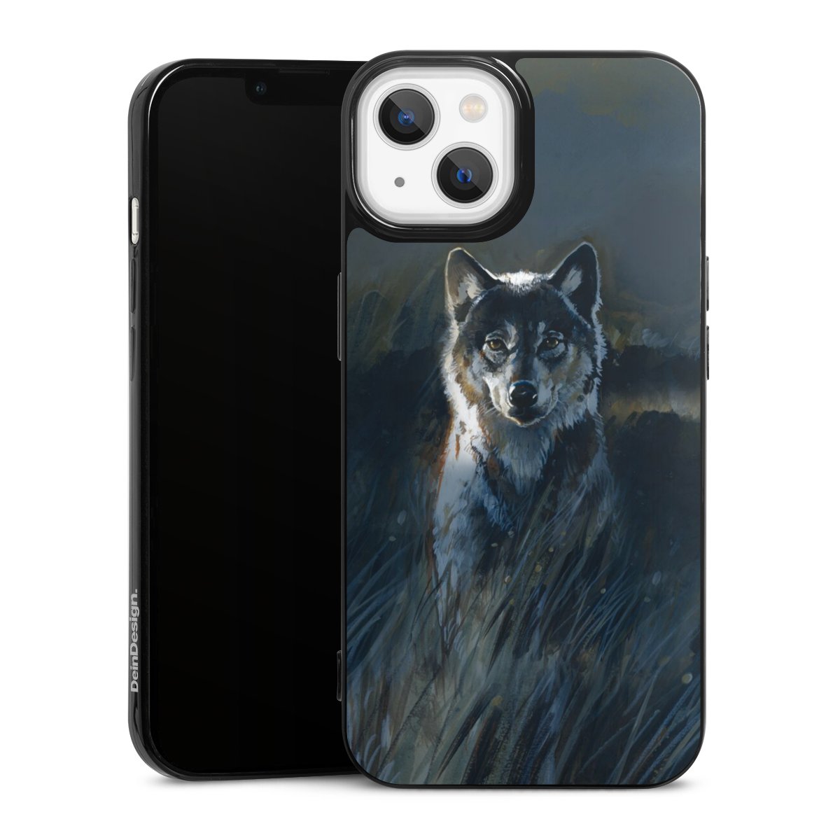 iPhone 13 Handy Slim Case extra dünn Silikon Handyhülle schwarz Hülle Nature Wolf Painting Silikon Slim Case