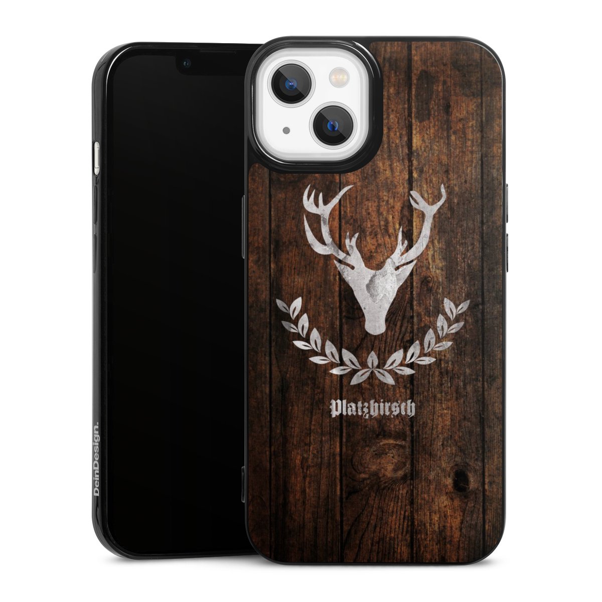 iPhone 13 Handy Slim Case extra dünn Silikon Handyhülle schwarz Hülle Deer Wood Wooden Look Silikon Slim Case