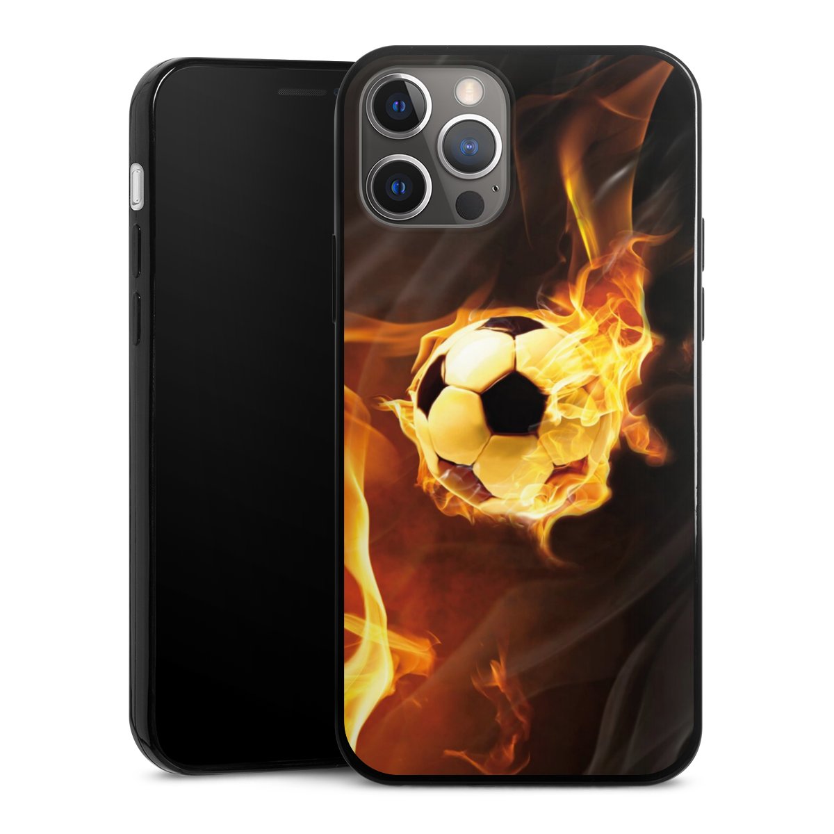 iPhone 12 Pro Handy Slim Case extra dünn Silikon Handyhülle schwarz Hülle Ball Fire Soccer Silikon Slim Case