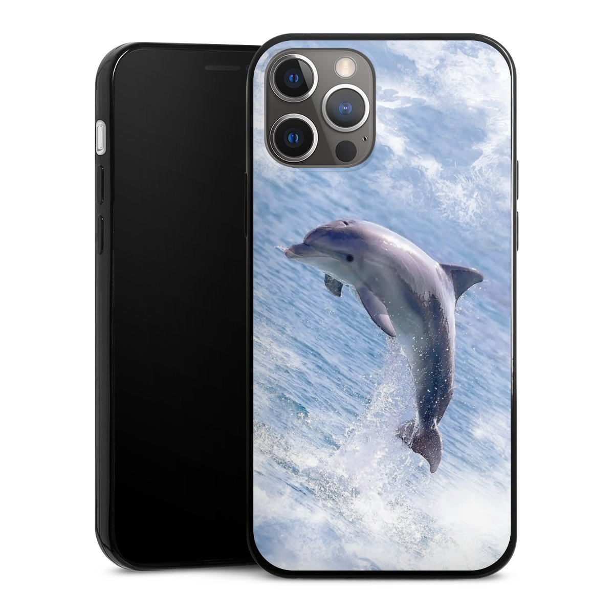 iPhone 12 Pro Handy Slim Case extra dünn Silikon Handyhülle schwarz Hülle Dolphin Ocean Wale Silikon Slim Case