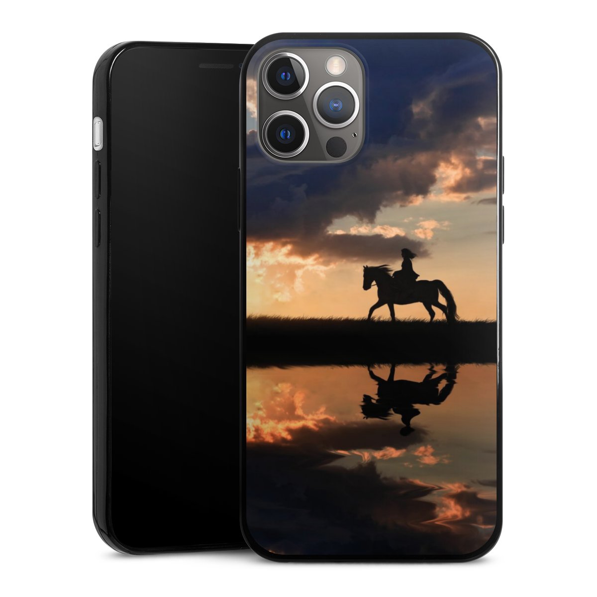 iPhone 12 Pro Handy Slim Case extra dünn Silikon Handyhülle schwarz Hülle Horse Sunset Horseback Riding Silikon Slim Case