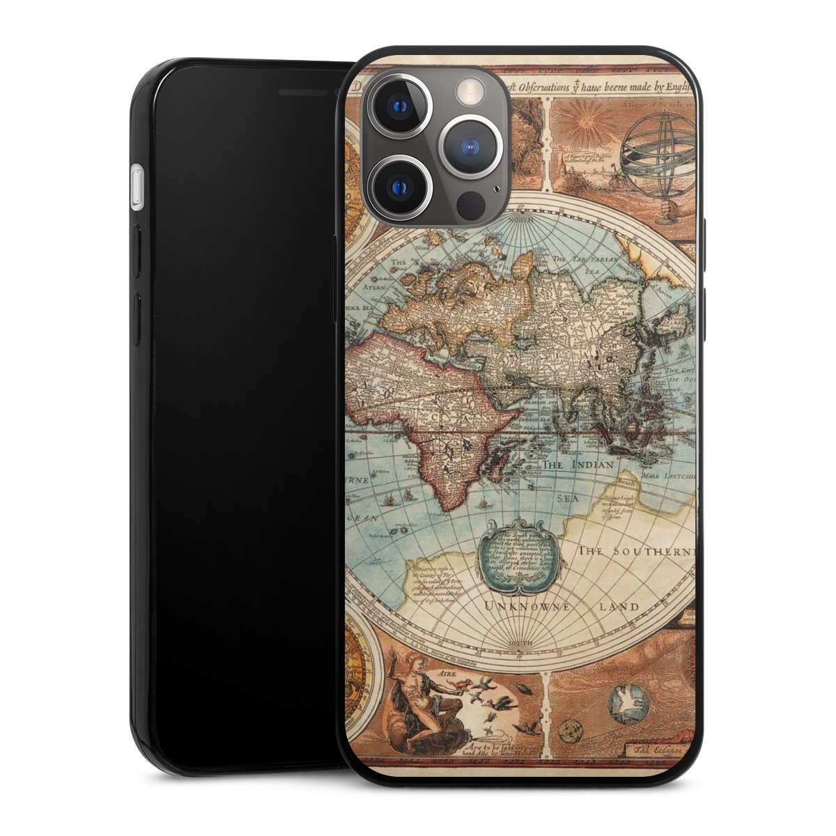 iPhone 12 Pro Handy Slim Case extra dünn Silikon Handyhülle schwarz Hülle World Map Vintage Map Silikon Slim Case