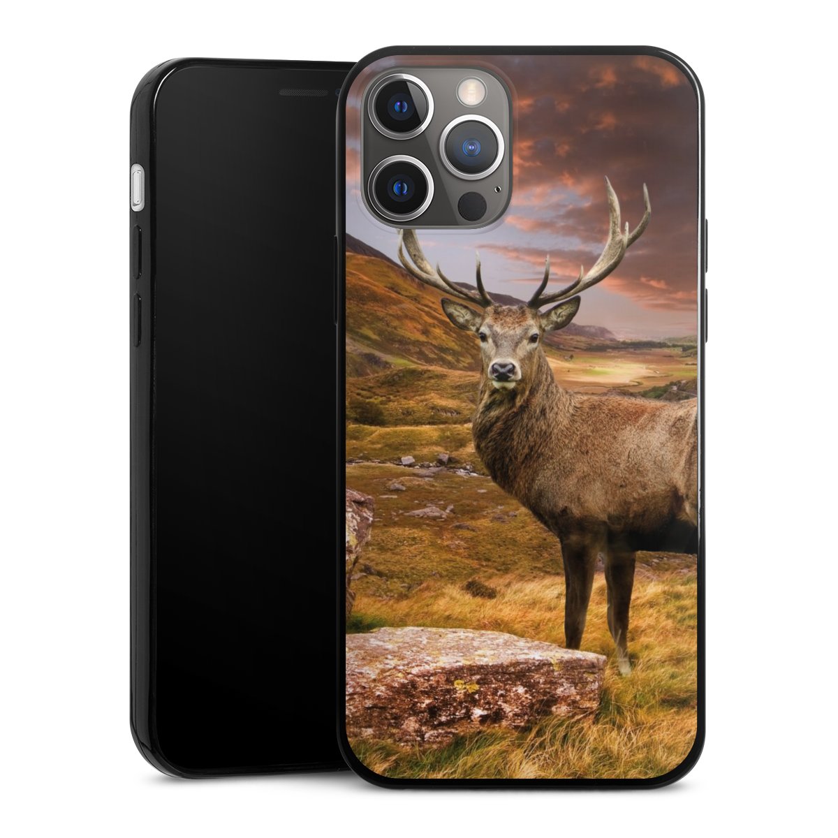 iPhone 12 Pro Handy Slim Case extra dünn Silikon Handyhülle schwarz Hülle Meadow Mountain Deer Silikon Slim Case