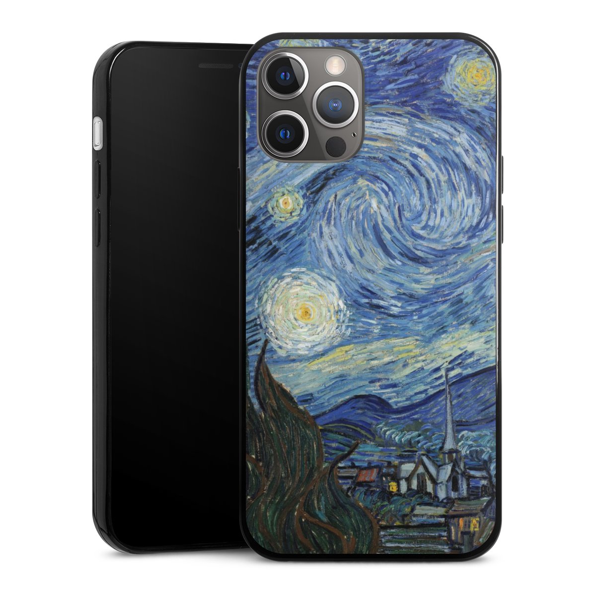 iPhone 12 Pro Handy Slim Case extra dünn Silikon Handyhülle schwarz Hülle The Starry Night Kunst Vincent Van Gogh Silikon Slim Case