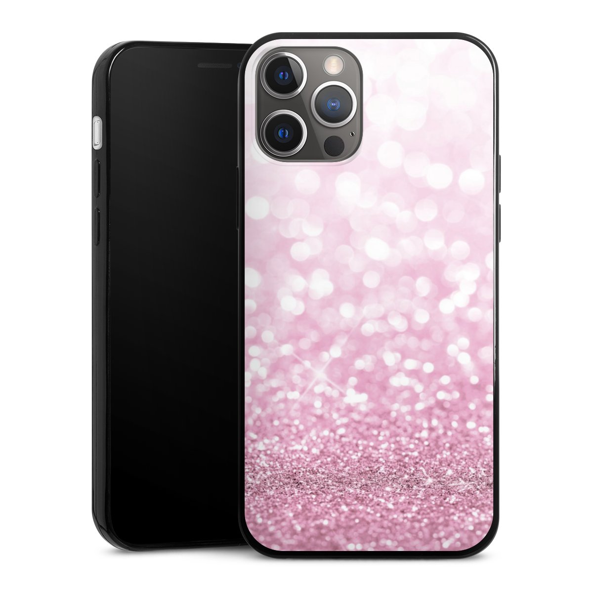 iPhone 12 Pro Handy Slim Case extra dünn Silikon Handyhülle schwarz Hülle Glitzer Pink Shine Silikon Slim Case