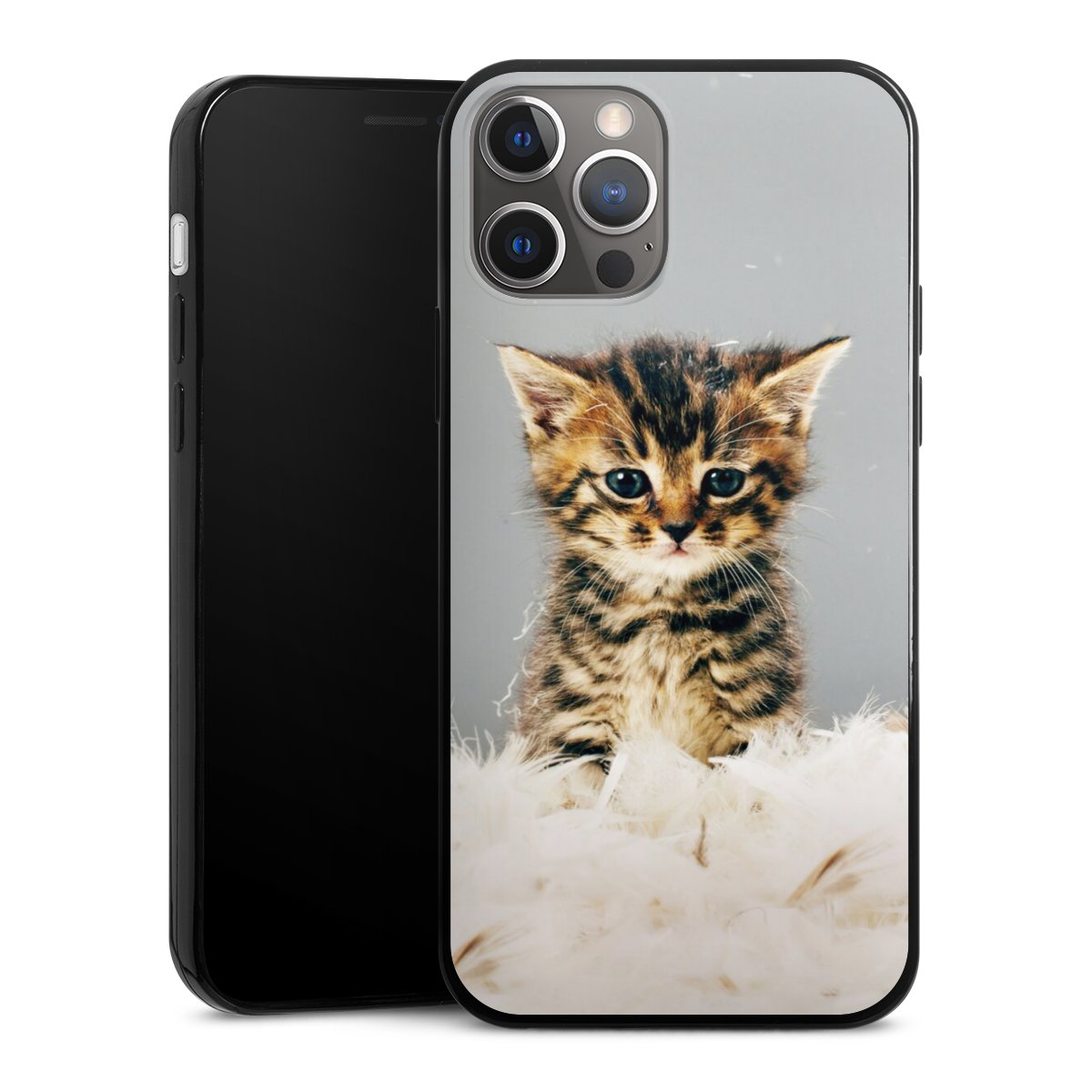 iPhone 12 Pro Handy Slim Case extra dünn Silikon Handyhülle schwarz Hülle Cat Feather Pet Silikon Slim Case