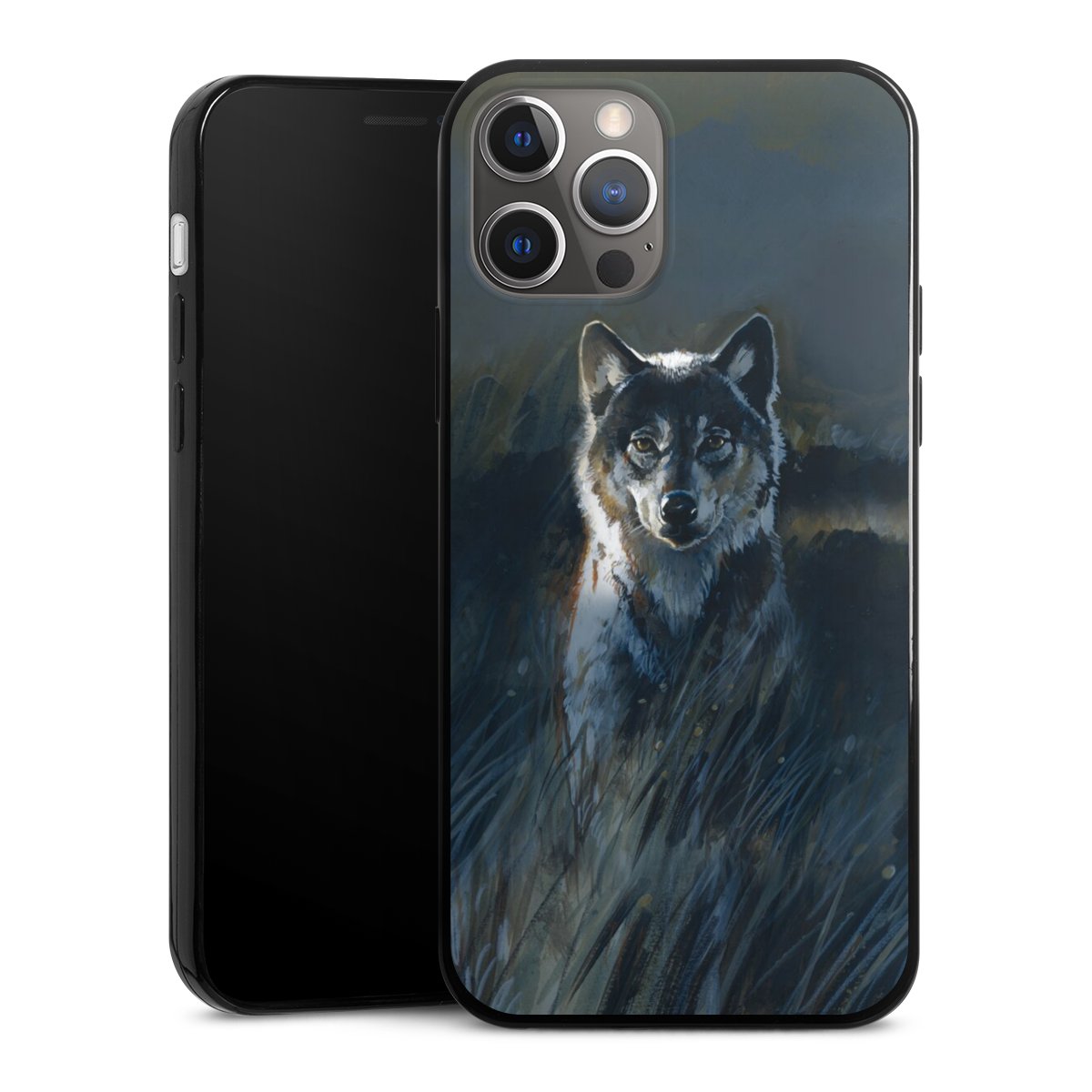 iPhone 12 Pro Handy Slim Case extra dünn Silikon Handyhülle schwarz Hülle Nature Wolf Painting Silikon Slim Case