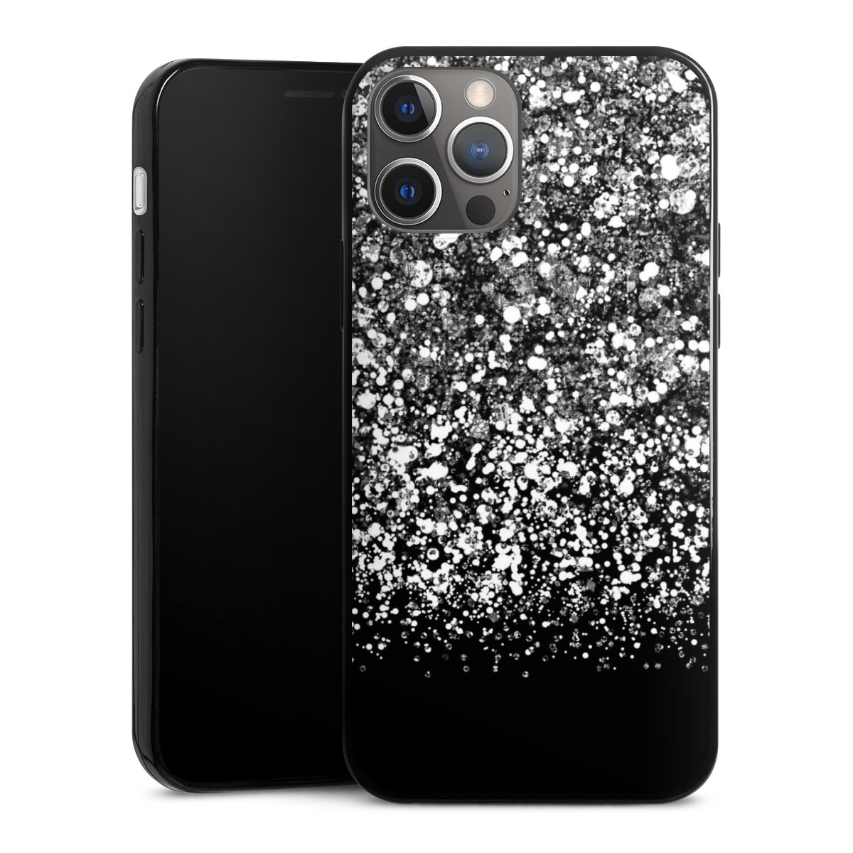 iPhone 12 Pro Handy Slim Case extra dünn Silikon Handyhülle schwarz Hülle Glitzer Snowflake Muster Silikon Slim Case