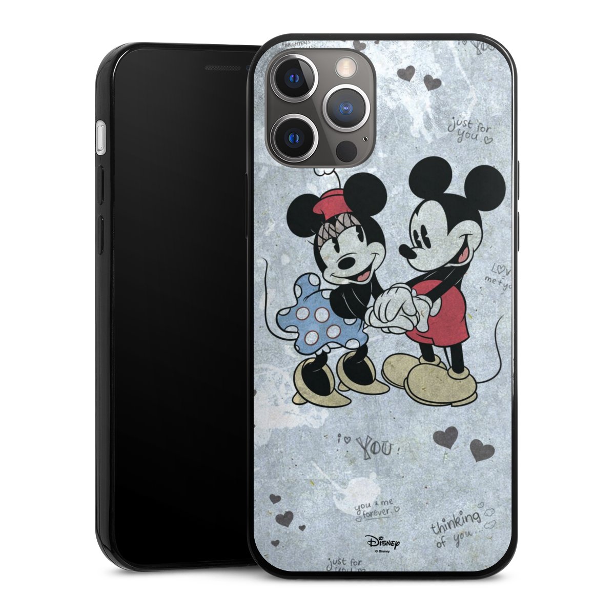 iPhone 12 Pro Handy Slim Case extra dünn Silikon Handyhülle schwarz Hülle Mickey & Minnie Mouse Vintage Disney Silikon Slim Case