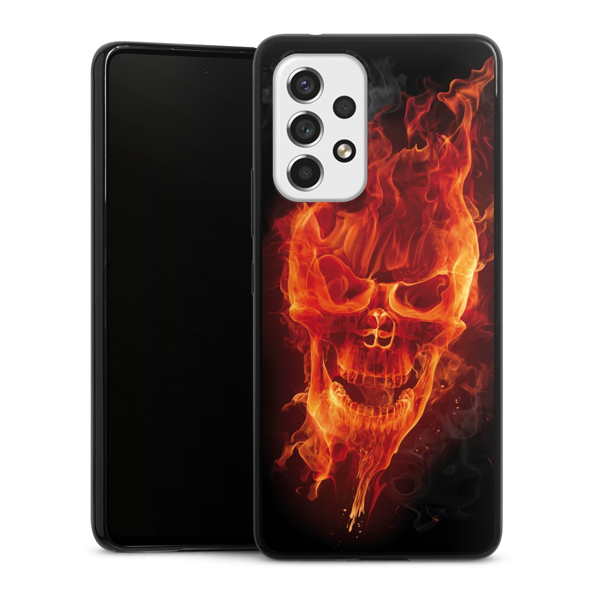 Galaxy A53 5G Handy Slim Case extra dünn Silikon Handyhülle schwarz Hülle Totenkopf Skull Fire Silikon Slim Case