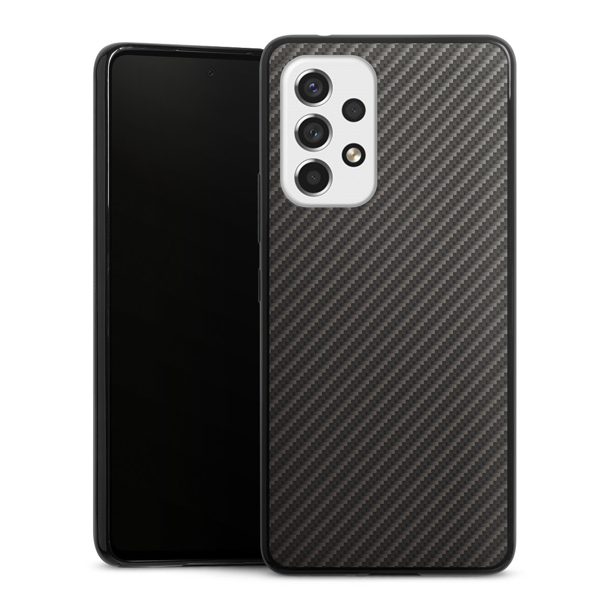 Galaxy A53 5G Handy Slim Case extra dünn Silikon Handyhülle schwarz Hülle Metallic Look Carbon Muster Silikon Slim Case