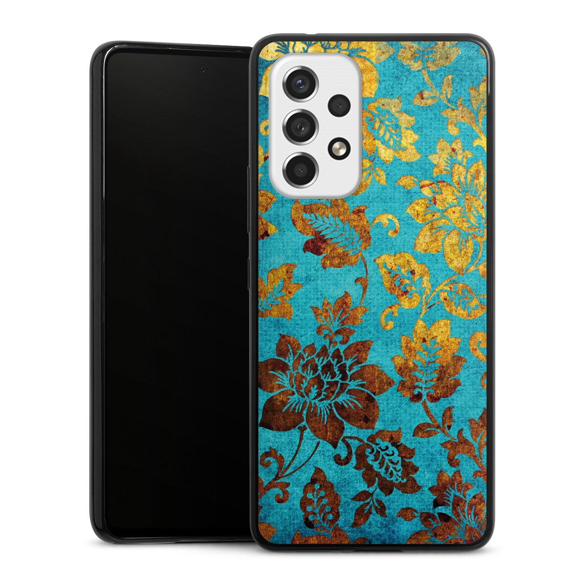 Galaxy A53 5G Handy Slim Case extra dünn Silikon Handyhülle schwarz Hülle Ornament Vintage Flowers Silikon Slim Case