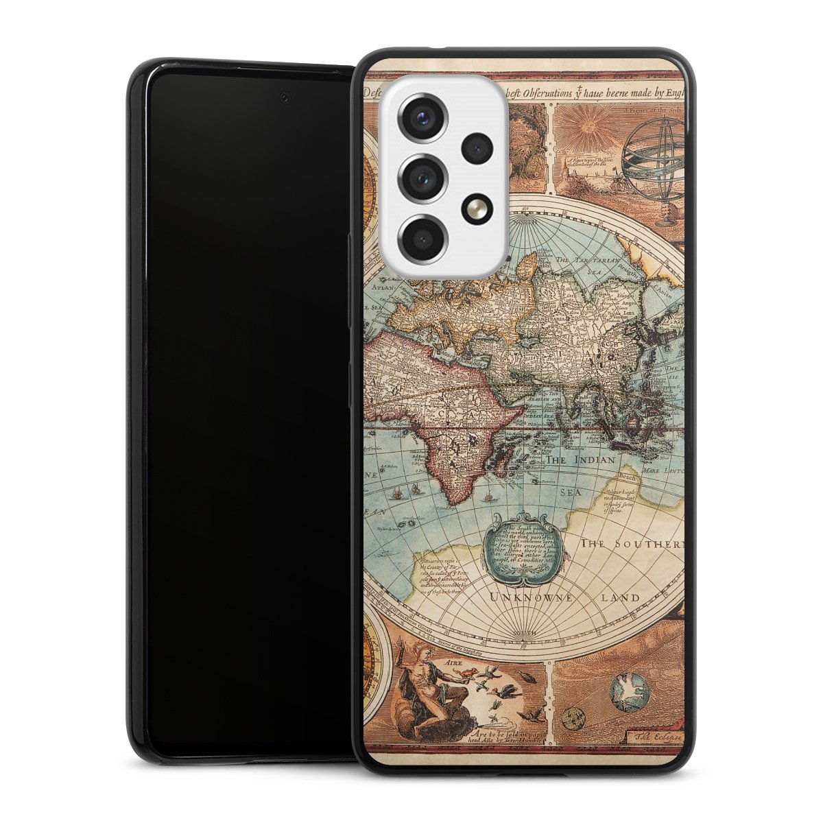 Galaxy A53 5G Handy Slim Case extra dünn Silikon Handyhülle schwarz Hülle World Map Vintage Map Silikon Slim Case