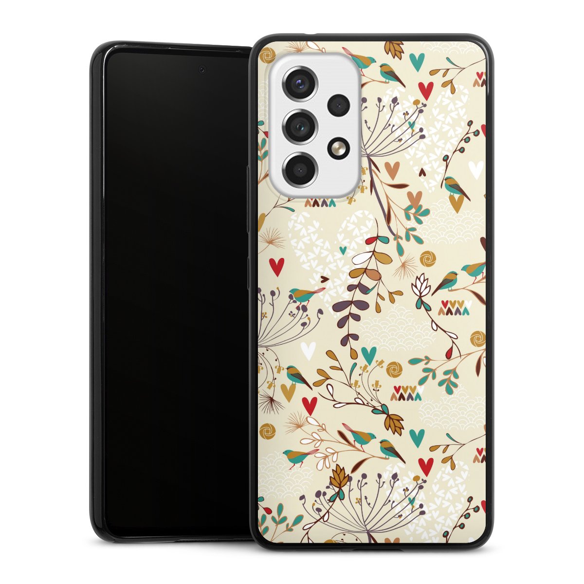 Galaxy A53 5G Handy Slim Case extra dünn Silikon Handyhülle schwarz Hülle Bird Flowers Retro Silikon Slim Case