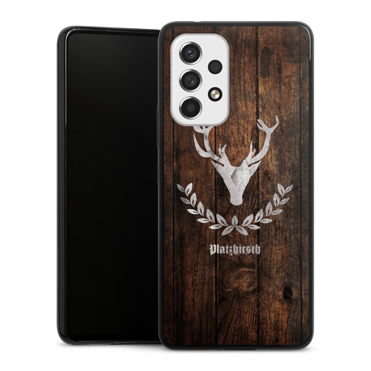 Galaxy A53 5G Handy Slim Case extra dünn Silikon Handyhülle schwarz Hülle Deer Wood Wooden Look Silikon Slim Case