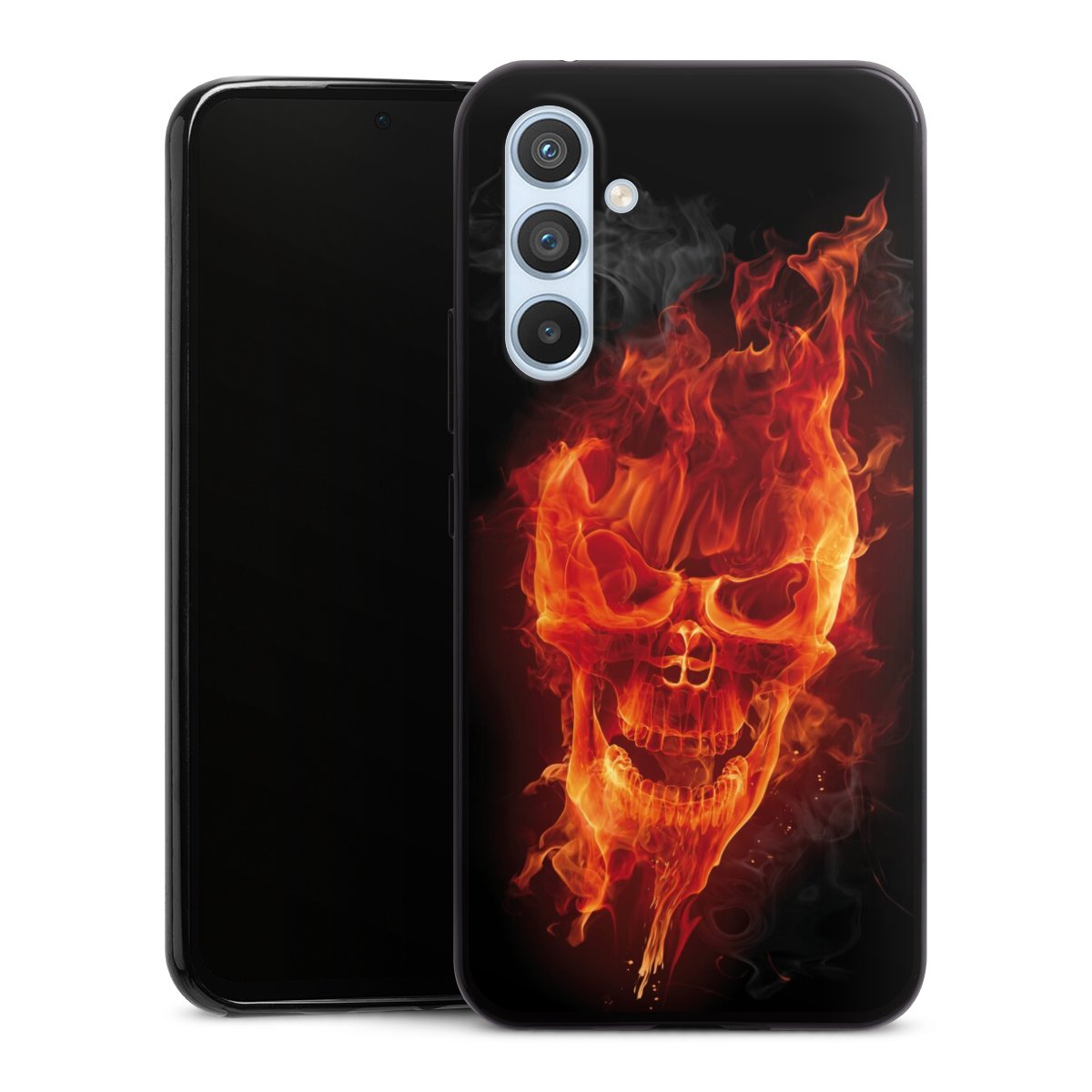 Galaxy A54 5G Handy Slim Case extra dünn Silikon Handyhülle schwarz Hülle Totenkopf Skull Fire Silikon Slim Case