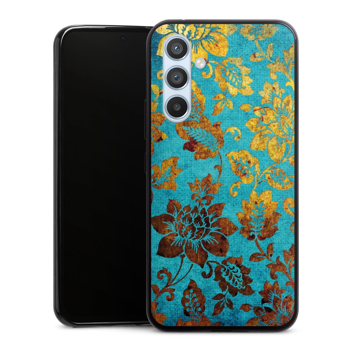 Galaxy A54 5G Handy Slim Case extra dünn Silikon Handyhülle schwarz Hülle Ornament Vintage Flowers Silikon Slim Case