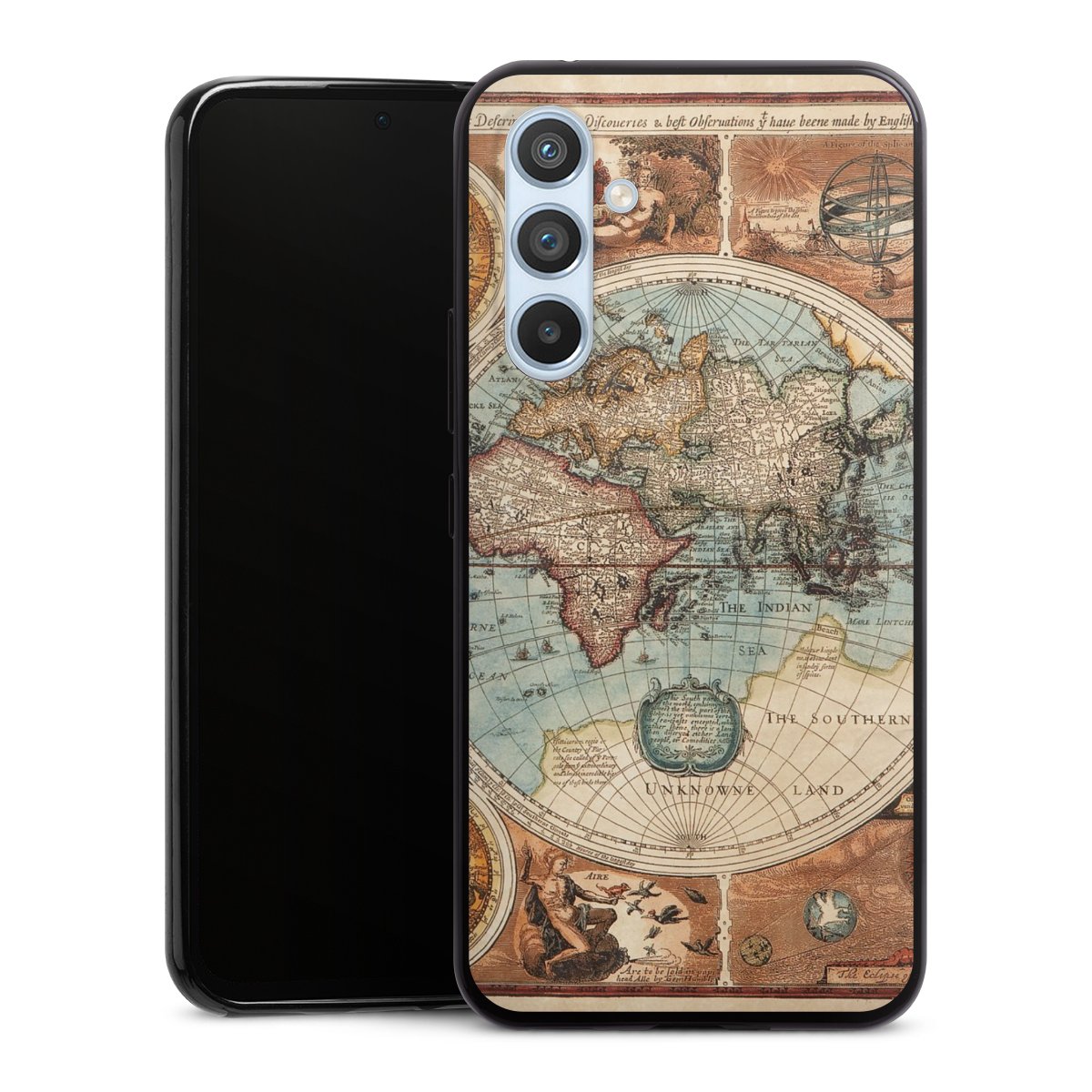 Galaxy A54 5G Handy Slim Case extra dünn Silikon Handyhülle schwarz Hülle World Map Vintage Map Silikon Slim Case